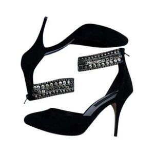 Steve Madden Luxe L Fiona Black Suede Silver Embellishment Heels Size 8